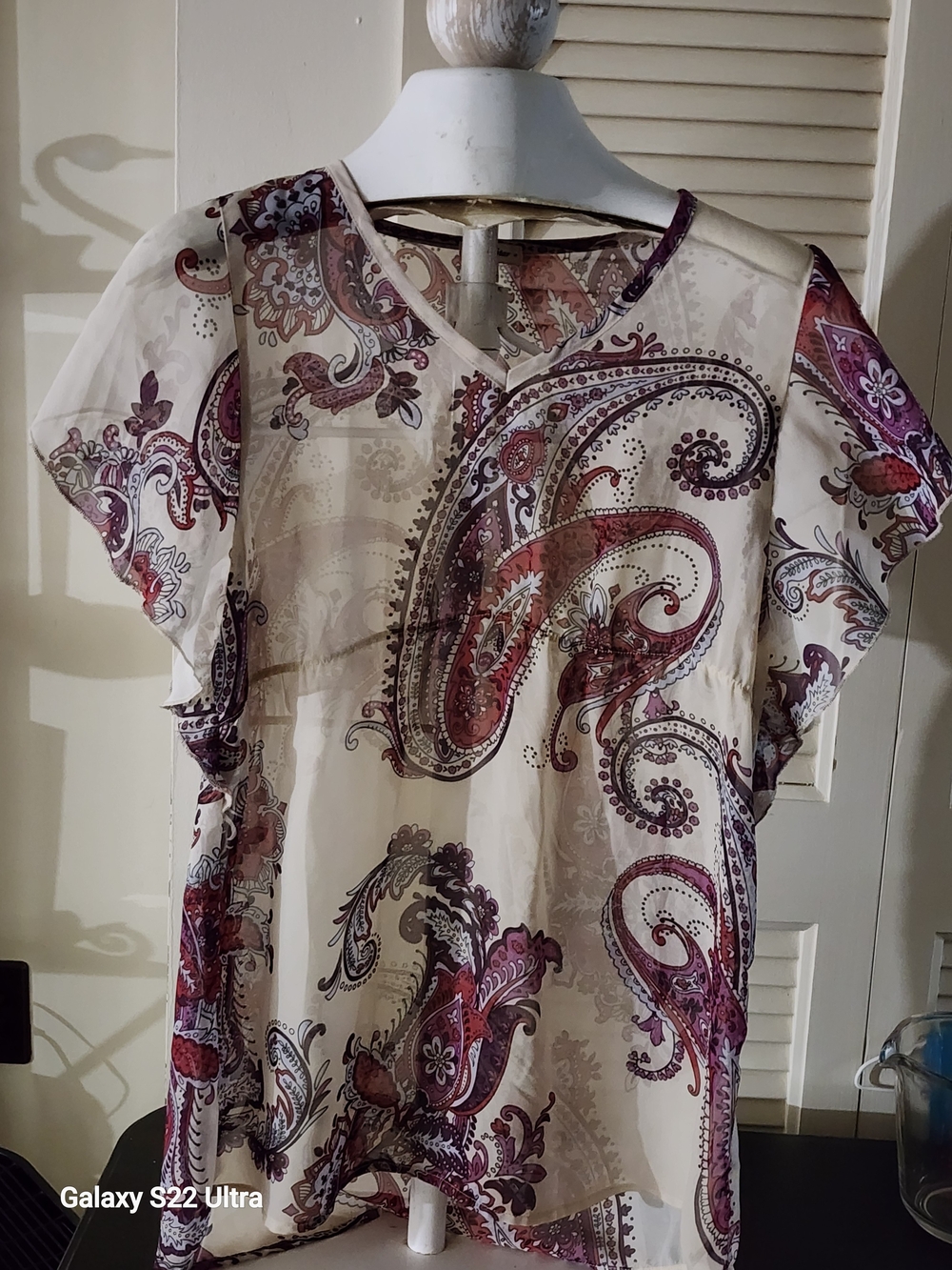 Lily Star Cream Blouse with Plum Paisley Print